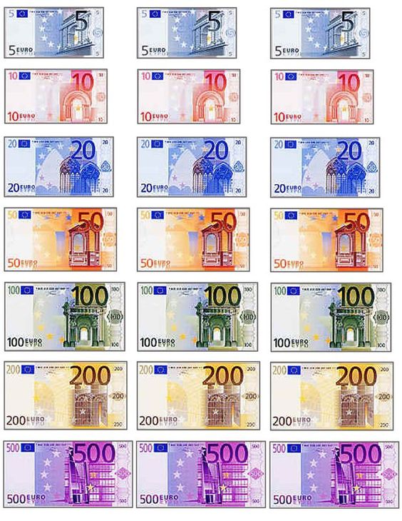 Billetes de euros para imprimir de jugetes falsos