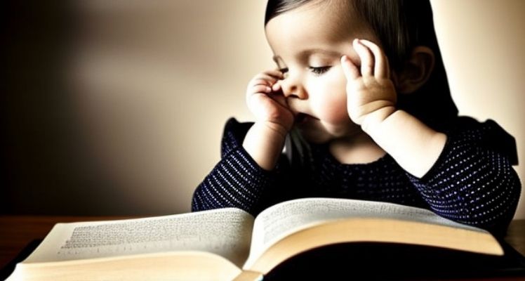 Nina joven leyendo libro religioso